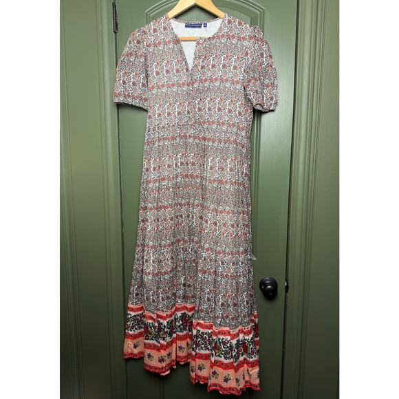 Ro's Garden Dresses & Skirts - NWT Ro's Garden Daphne Midi Floral Resort Boho Cotton Dress Red Peach Aix XS